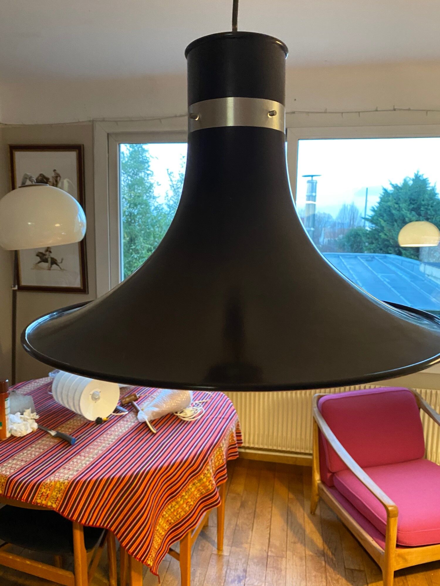 Brown lacquered metal pendant lamp