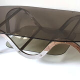 Coffee table chrome metal and smoked glass 70s
