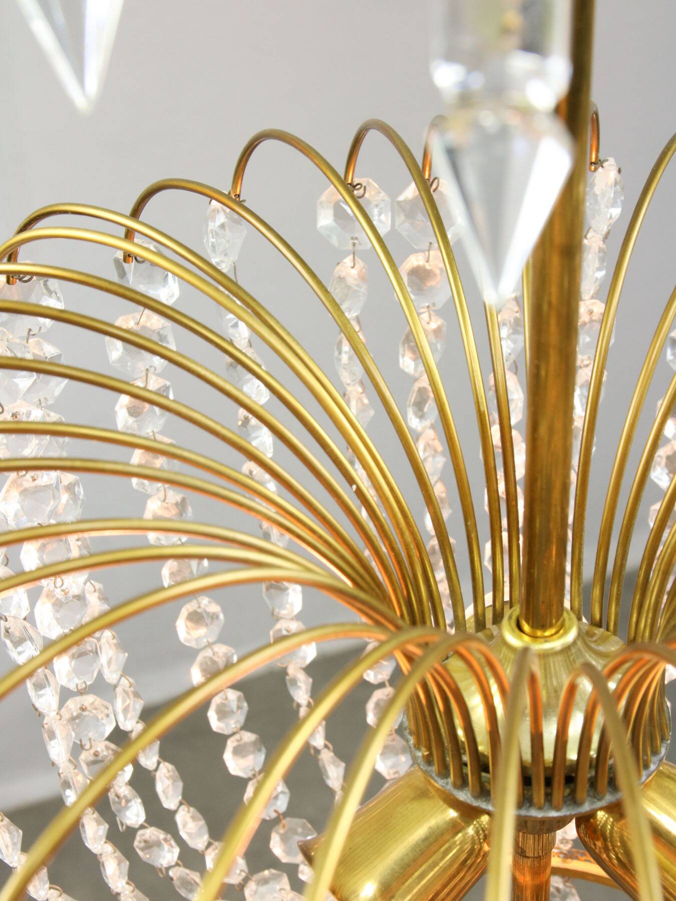 Vintage Italian Crystal and Gilt Metal Chandelier, 1980s