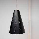 Hanging wall lamp with black perforated cap, 1960's