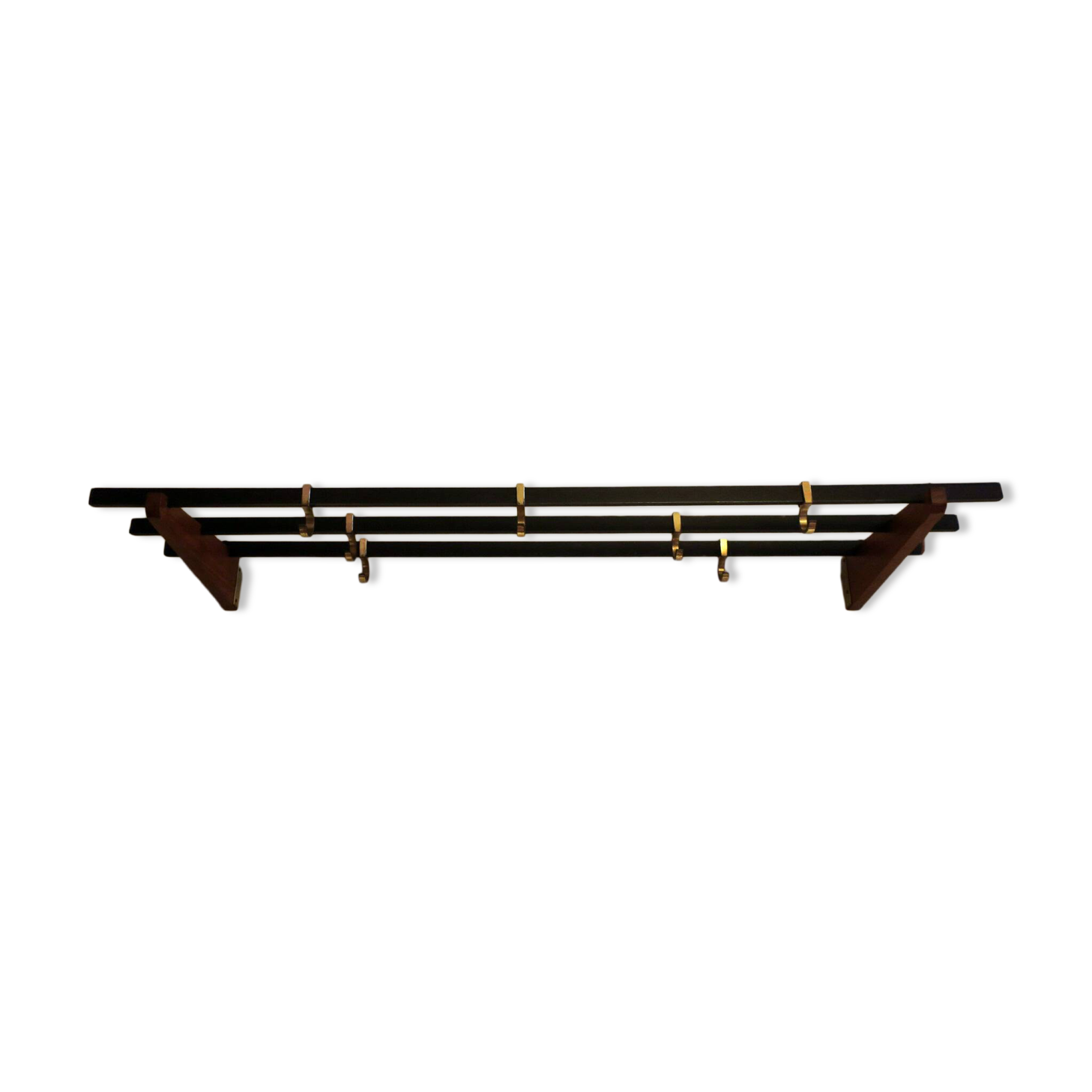 Teak, brass and black metal coat and hat rack, 1960s