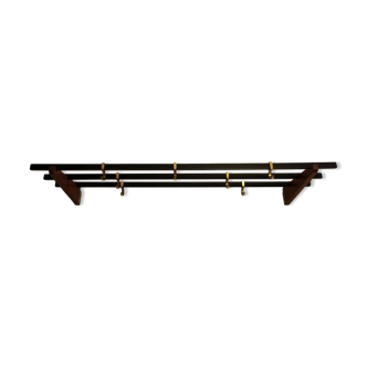 Teak, brass and black metal coat and hat rack, 1960s