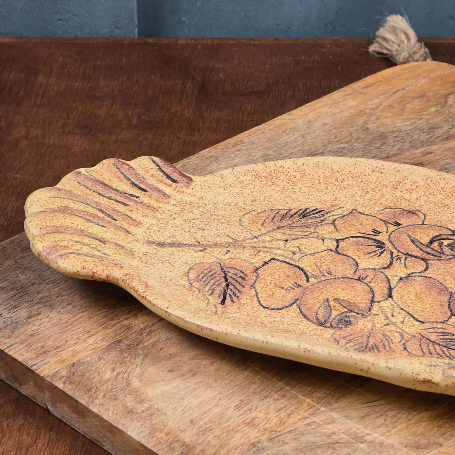 Ceramic foie gras dish from Vallauris – engraved floral decoration