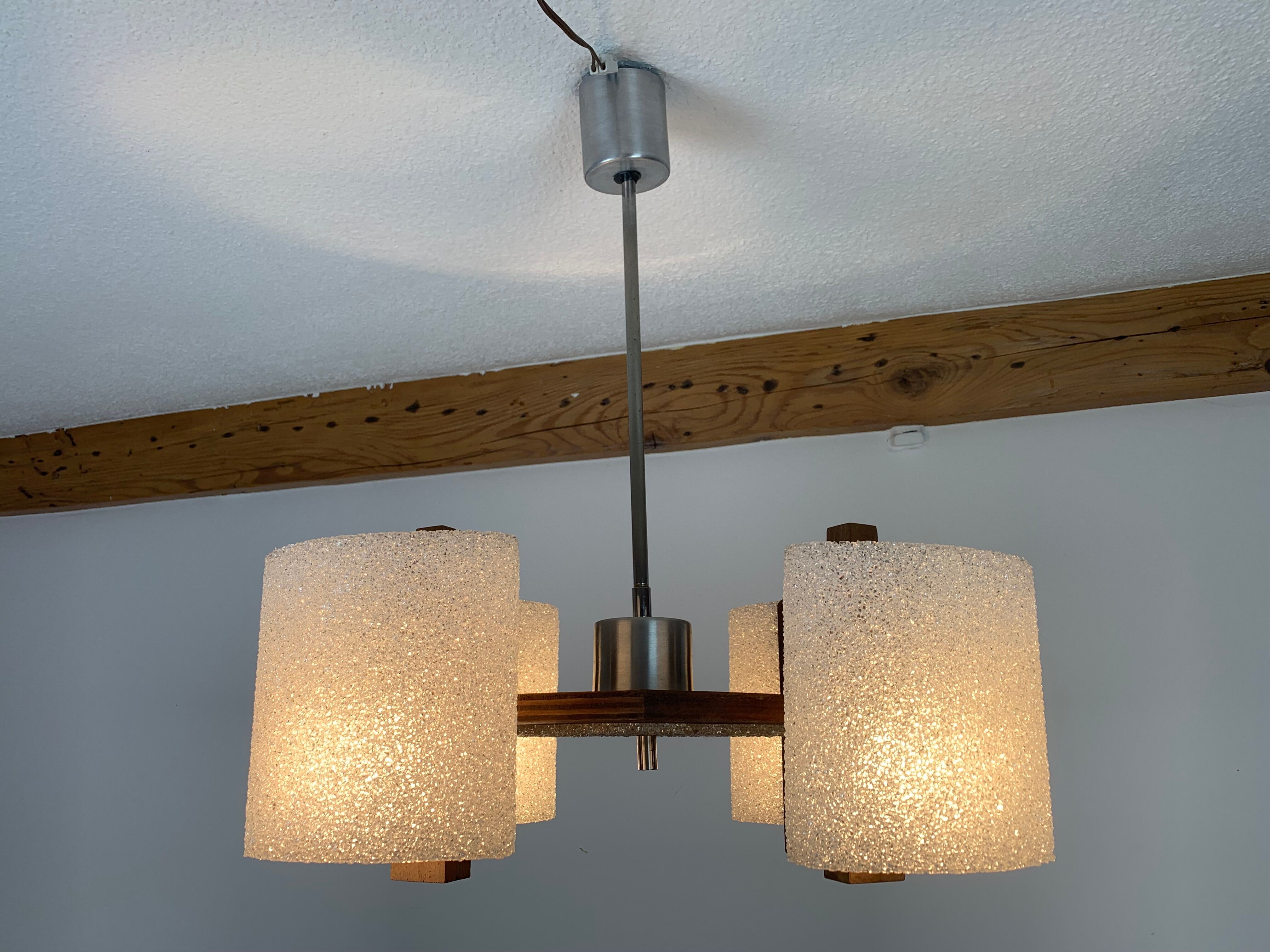 Scandinavian chandelier perspex and wood