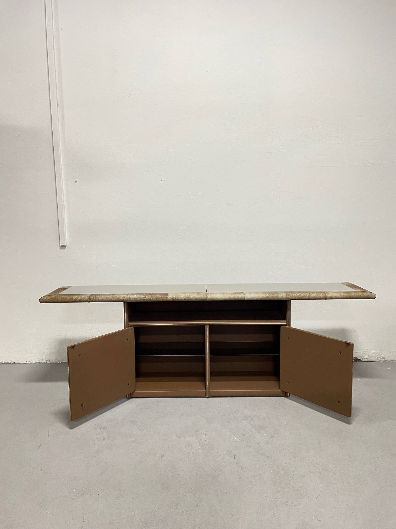 Console italienne vintage des années 1980, buffet en cuir