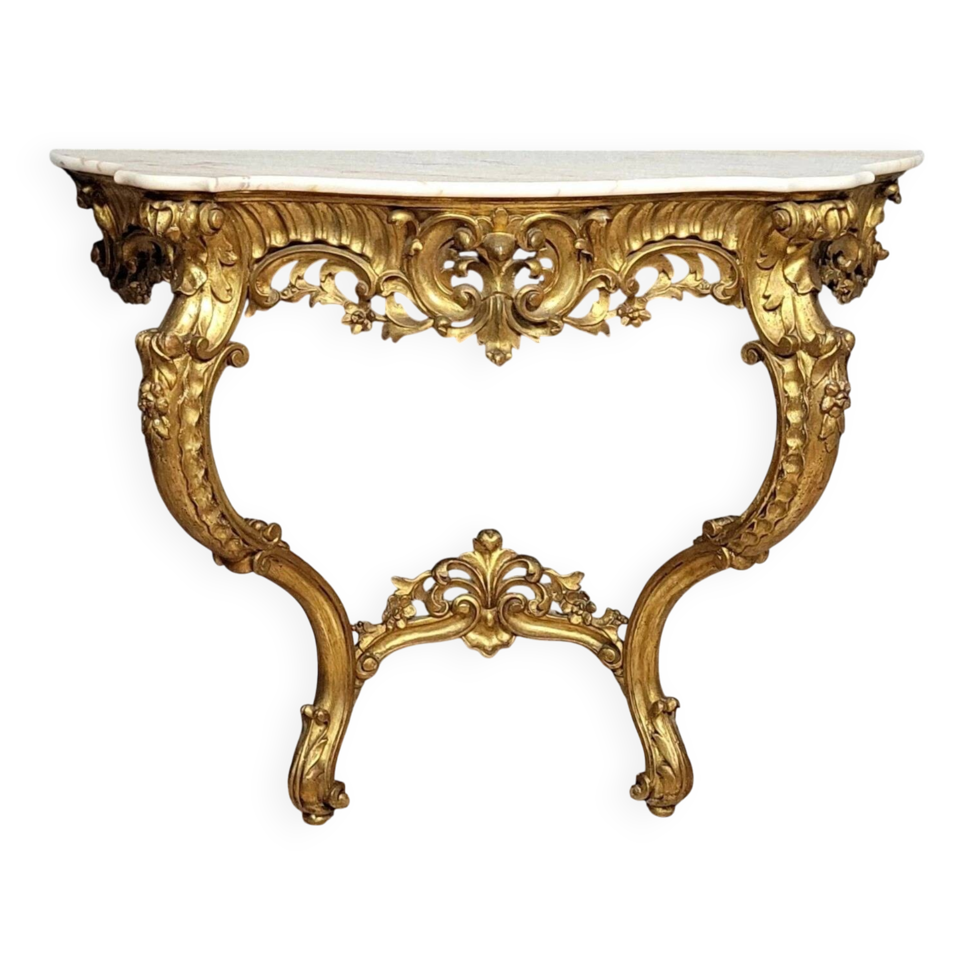 Louis XV style Venetian curved console in gilded wood circa 1900