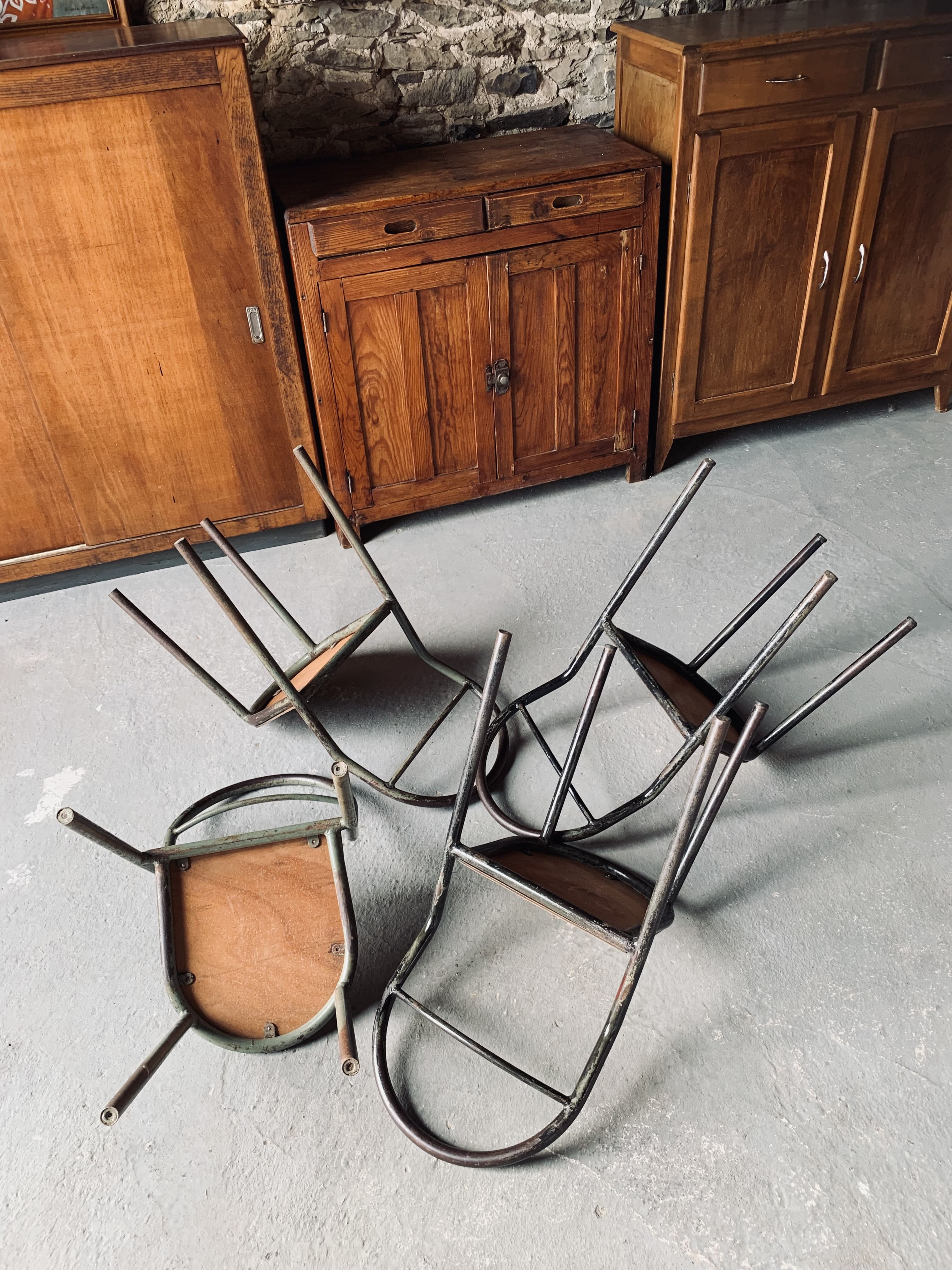 Set of 4 Mobilor chairs - 1950's - metal and wood