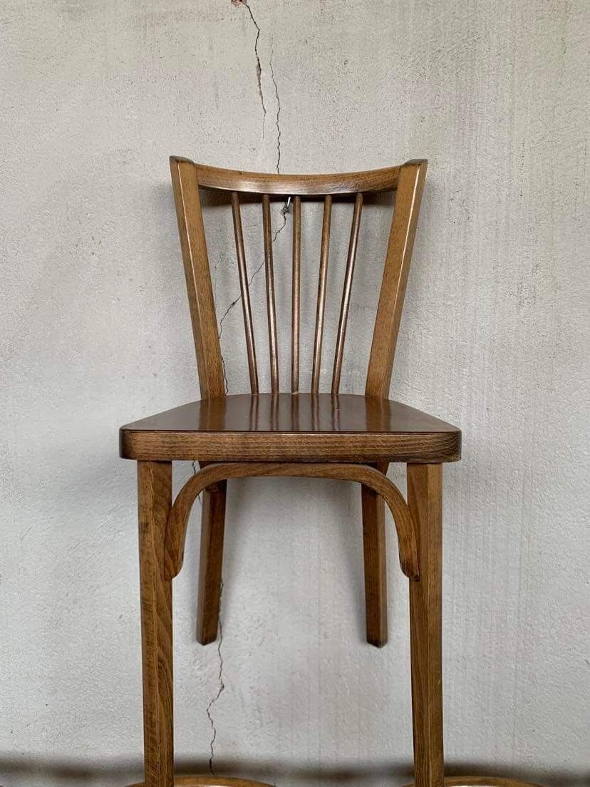 Series of 5 old baumann bistro chairs in curved wood