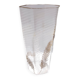 Transparent and GoldHexagonal Murano Glass Vase by Cenedese