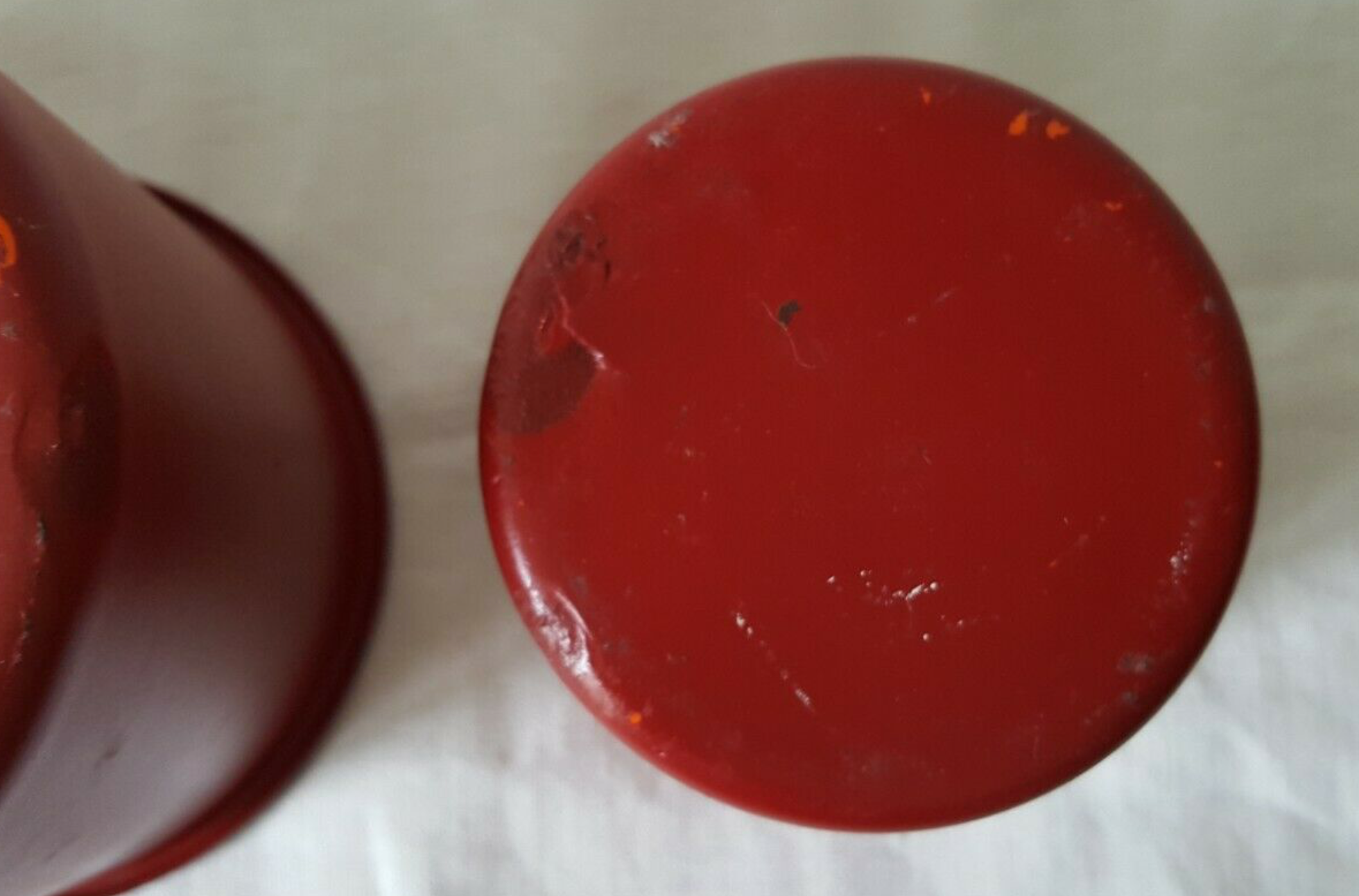 Vintage red metal pots kitchen storage