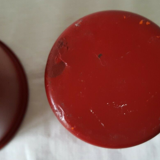 Vintage red metal pots kitchen storage