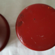 Vintage red metal pots kitchen storage