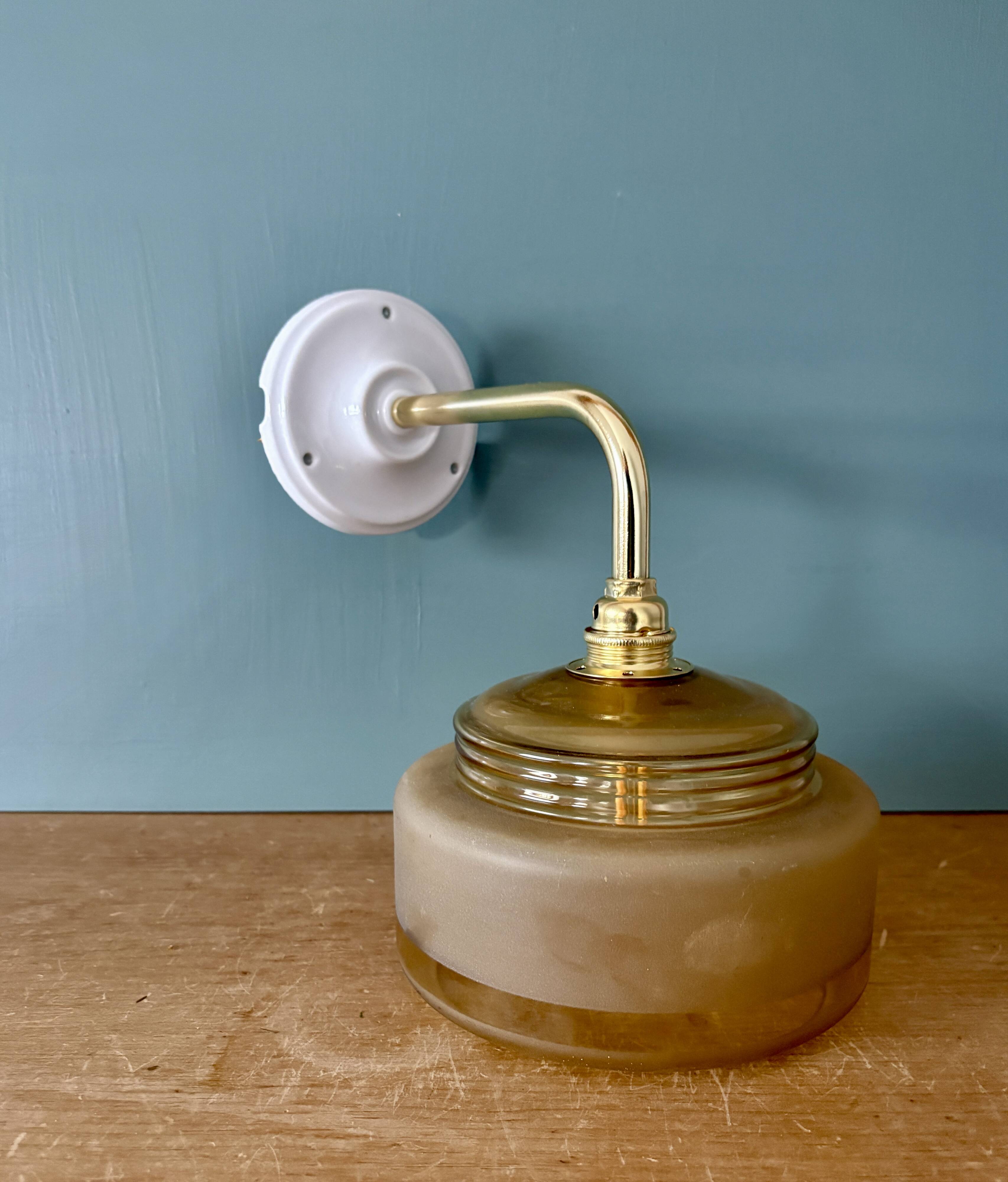 Yellow frosted glass vintage wall lamp shade