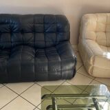 Kashima 2-seater sofa in black leather Michel Ducaroy, 1970