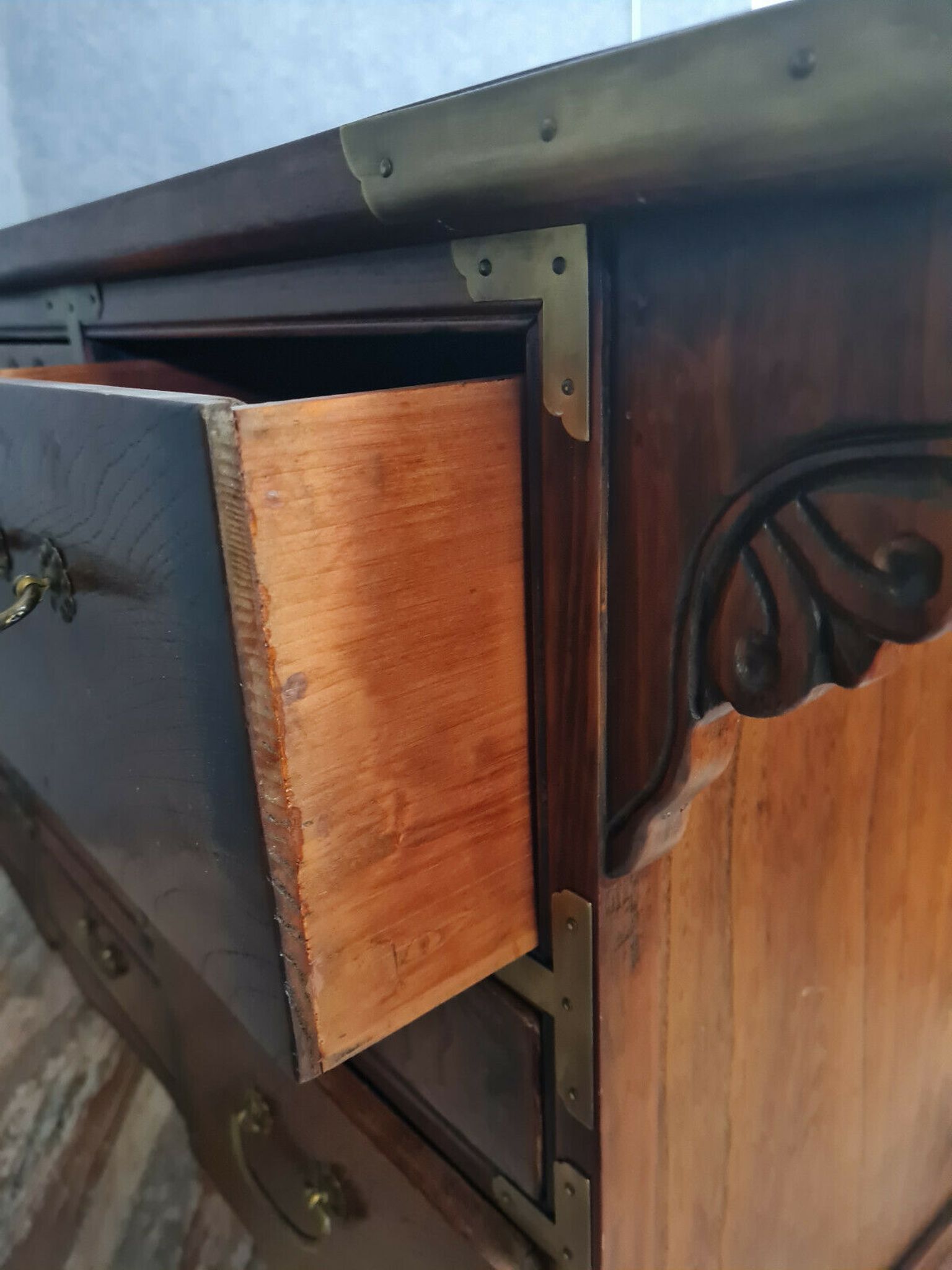 Asian pagoda buffet in exotic wood and gilded bronze circa 1920-1940