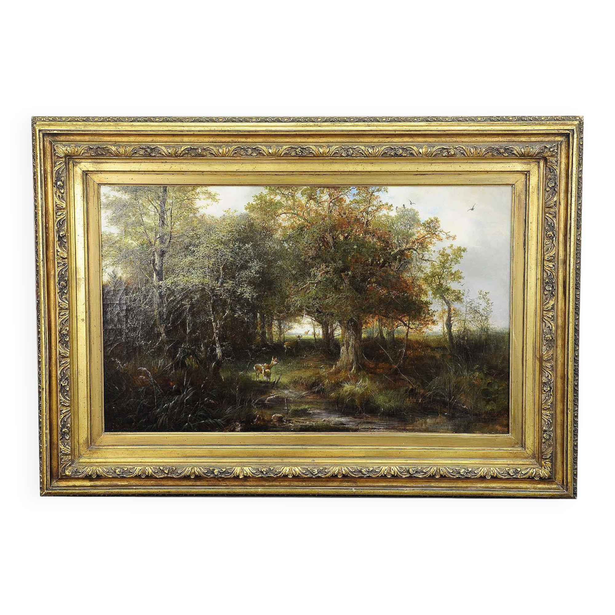 Ludwig Sellmayr - Stag with doe and fawn in the forest around 1880