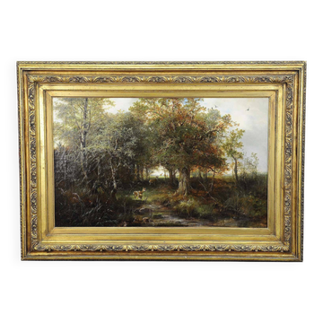 Ludwig Sellmayr - Cerf avec biche et faon dans la forêt vers 1880