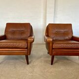 Vintage retro danish mid-century svend skipper club chairs in cognac leathe