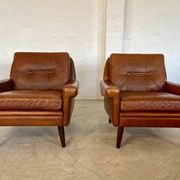 Vintage retro danish mid-century svend skipper club chairs in cognac leathe