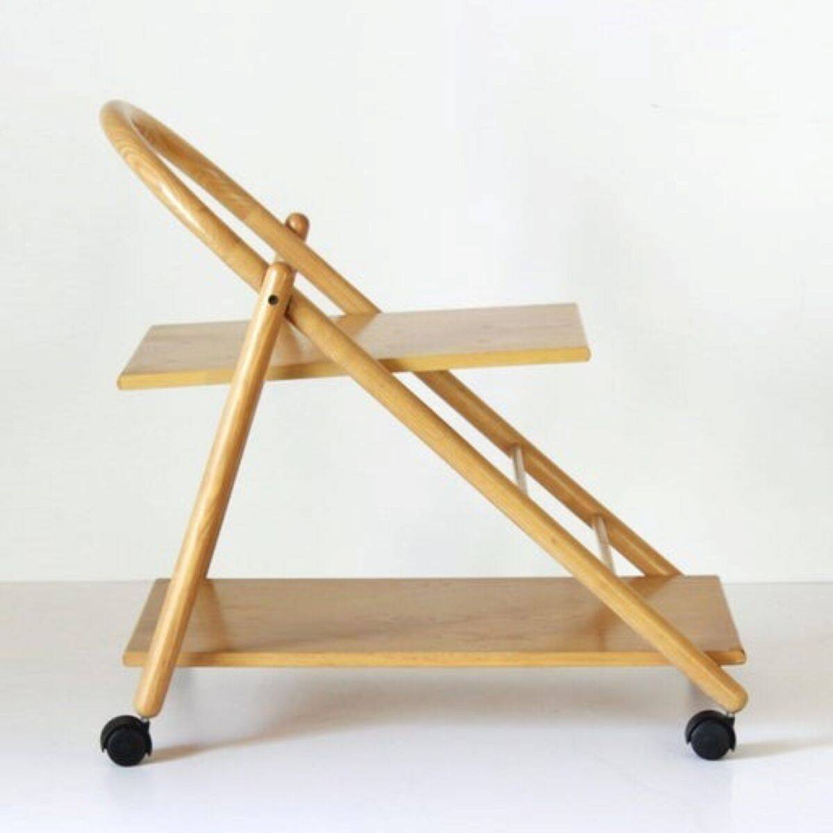 Vintage Bar Cart with Solid Wood Structure and Wheels, Italy 1980s