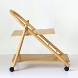 Vintage Bar Cart with Solid Wood Structure and Wheels, Italy 1980s