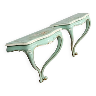 Paire de consoles Venitiennes de style Louis XV en bois peint