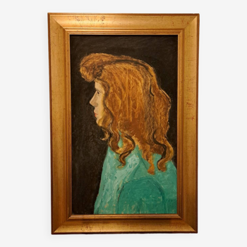 Tableau huile sur panneau-Portrait de femme-1970