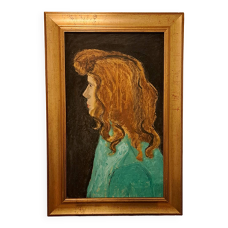 Tableau huile sur panneau-Portrait de femme-1970