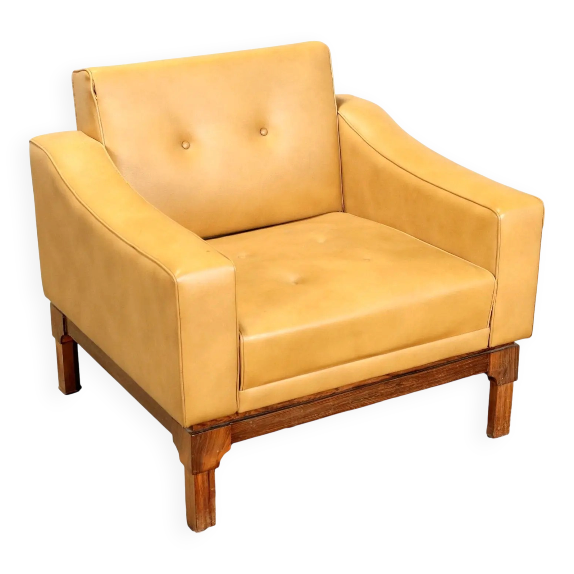 Vintage armchair in faux leather and solid wood, Italy, 1960s