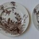 4 plates creil & montereau chardonnerets model with sepia birds decor