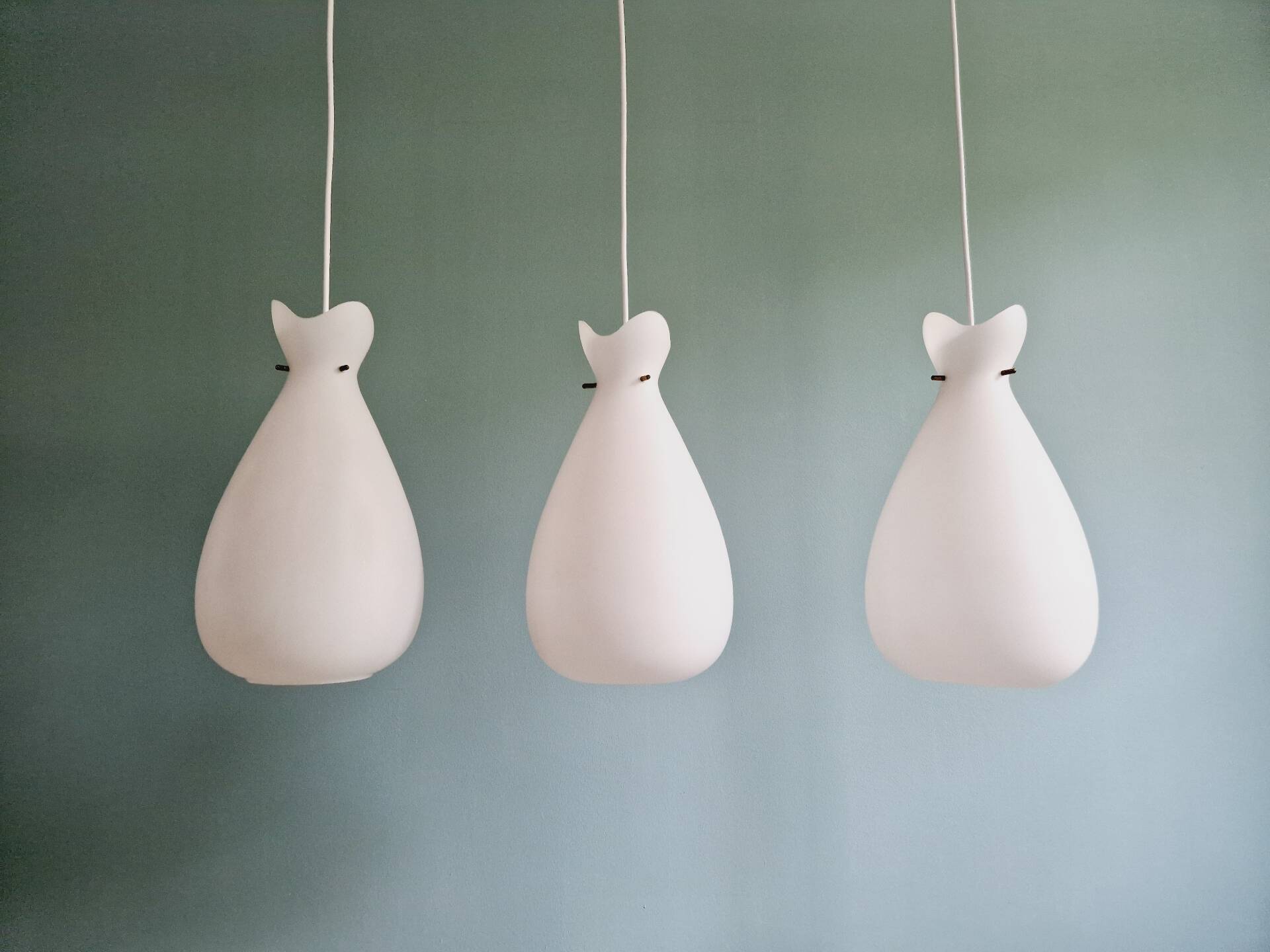 Scandinavian suspension in frosted white glass, 1960s