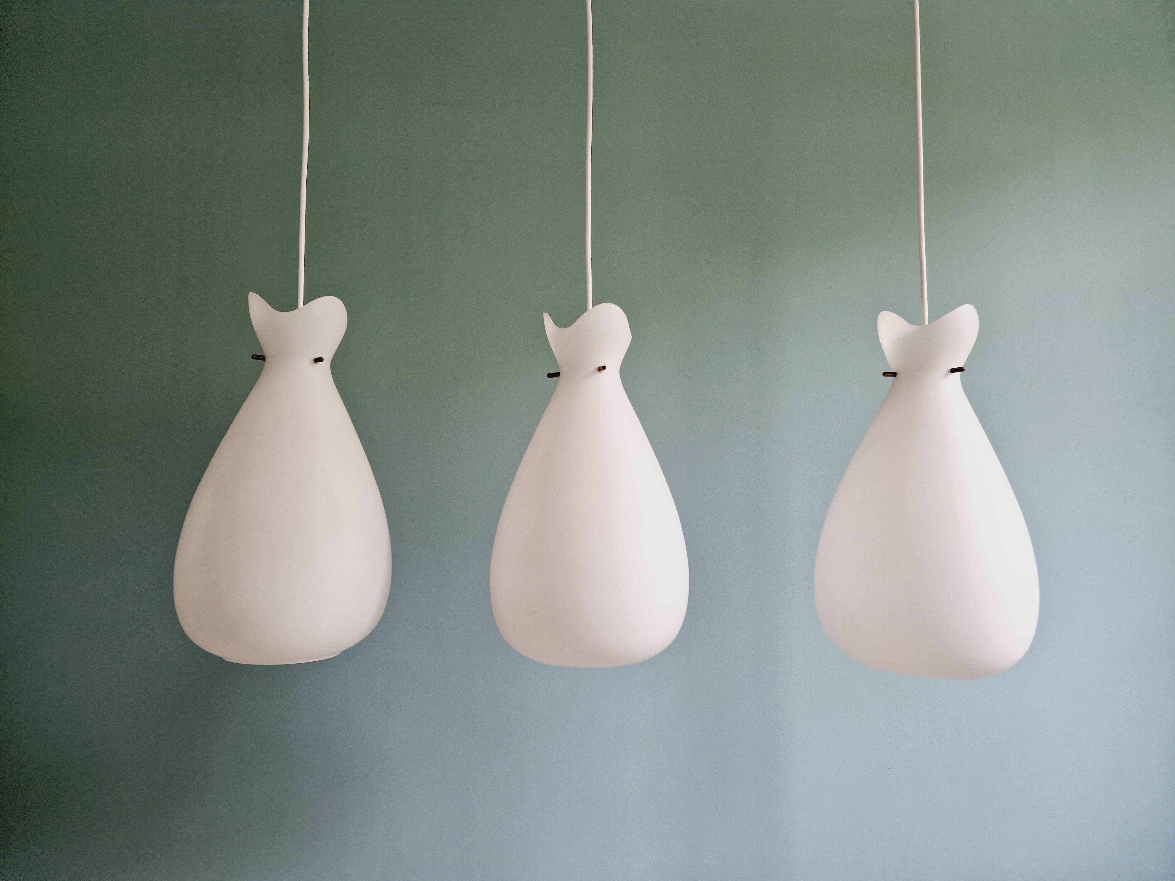 Scandinavian suspension in frosted white glass, 1960s