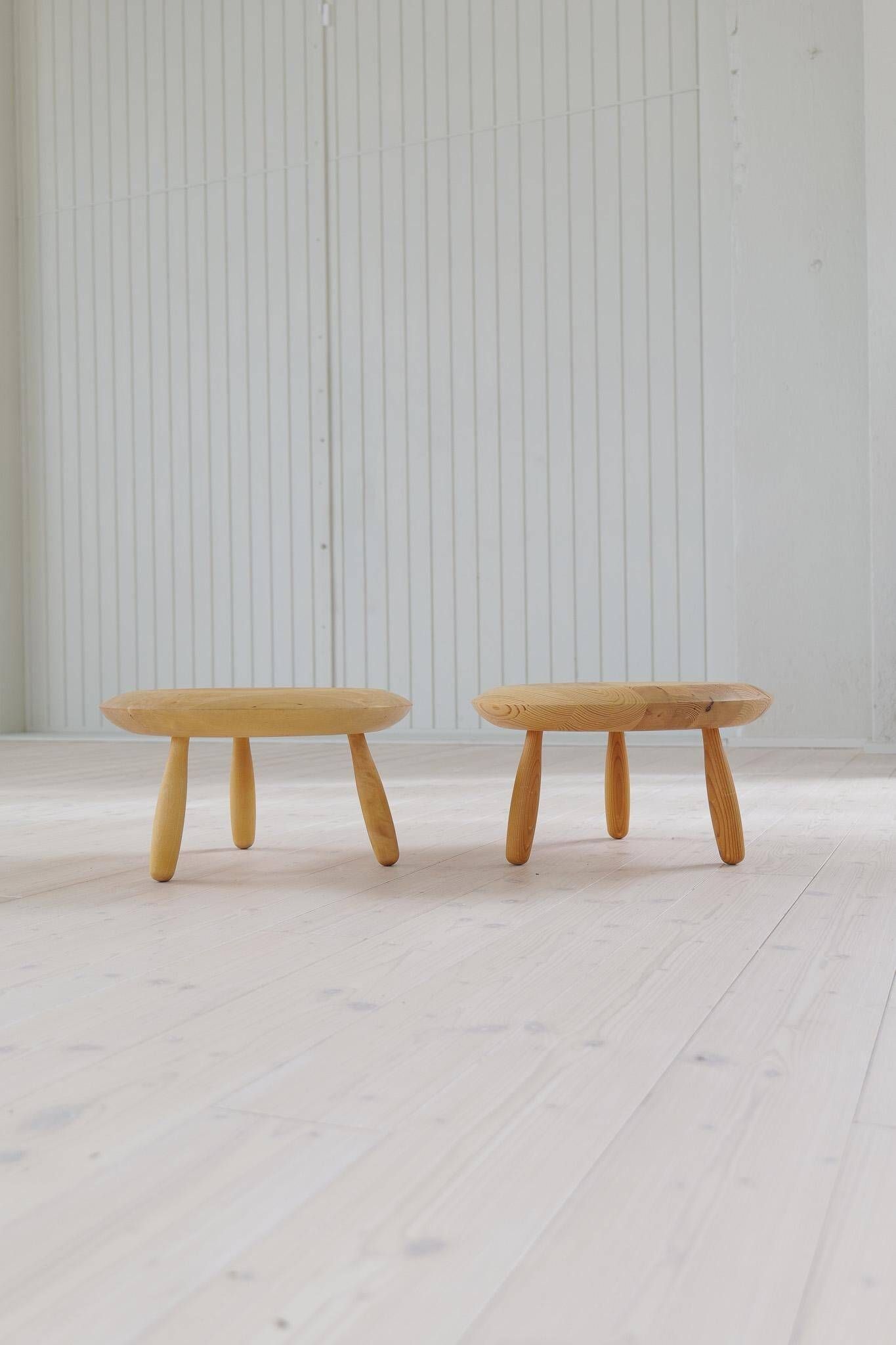 Swedish pair of organic mushroom stools in birch Ikea 2009
