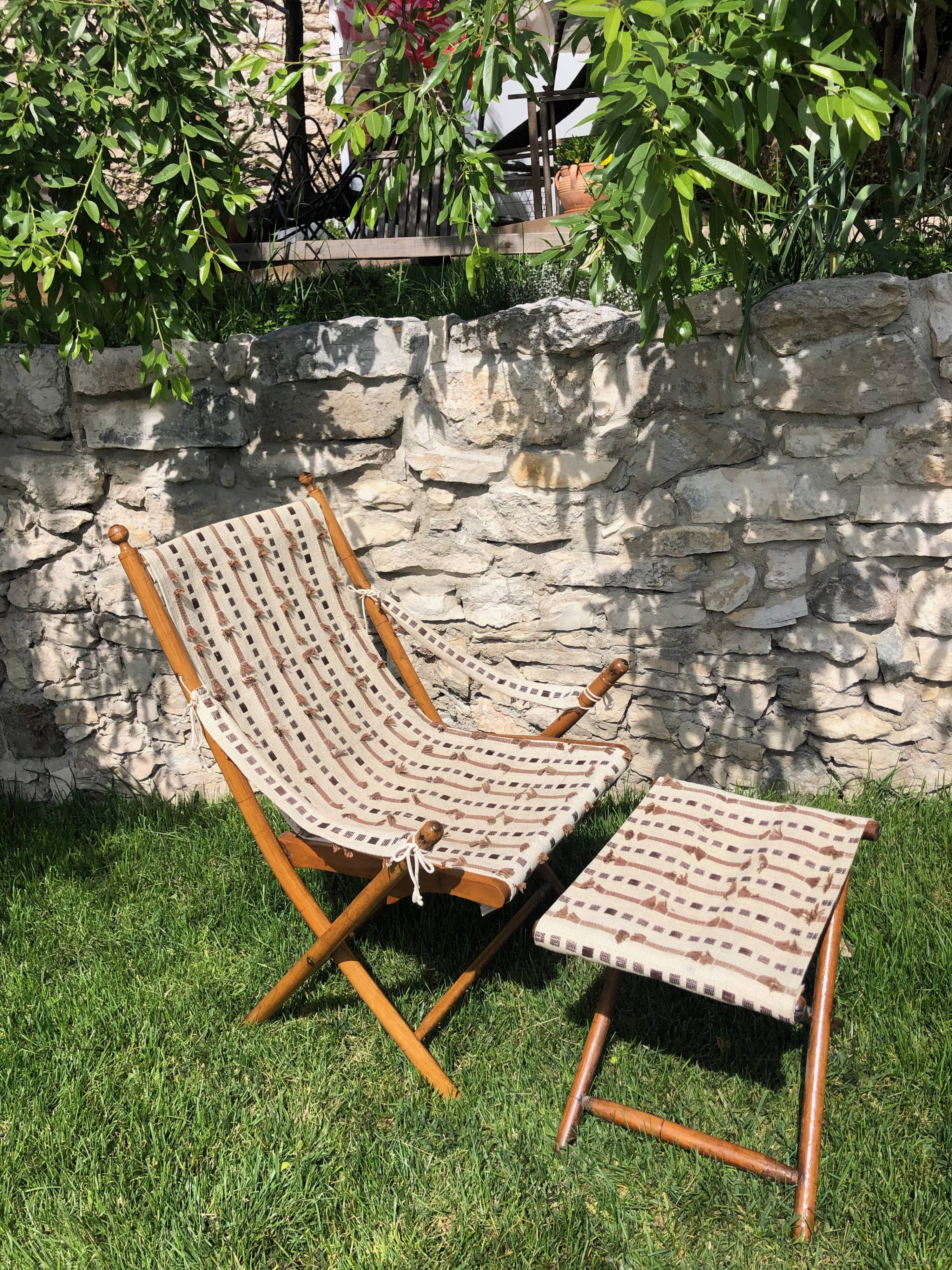 Folding garden chair and his foot rests, folding Napoleon III