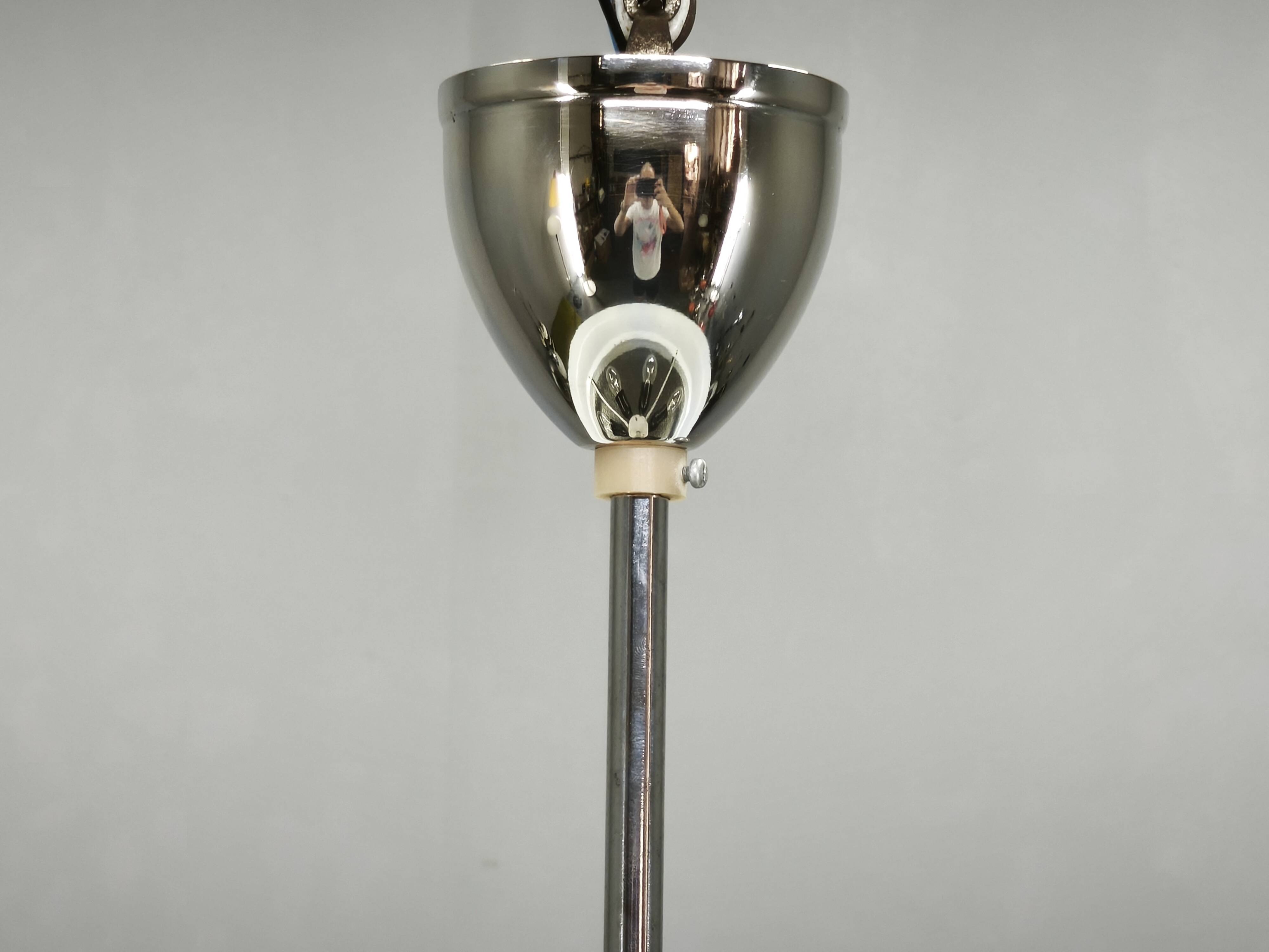 1930s Bauhaus UFO Chrome and Glass Pendant Light, Czechoslovakia