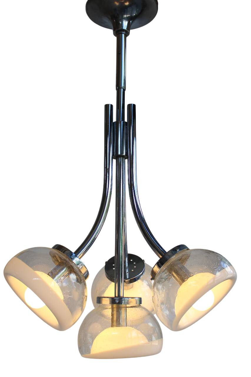 Gaetano Sciolari attr. four arm Murano glass chrome chandelier, 1970s