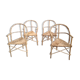 Set of 4 armchairs vintage wood and rattan