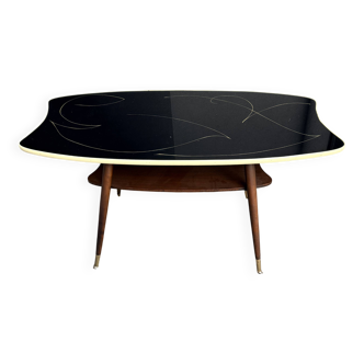 Black glass and wood coffee table