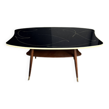Black glass and wood coffee table