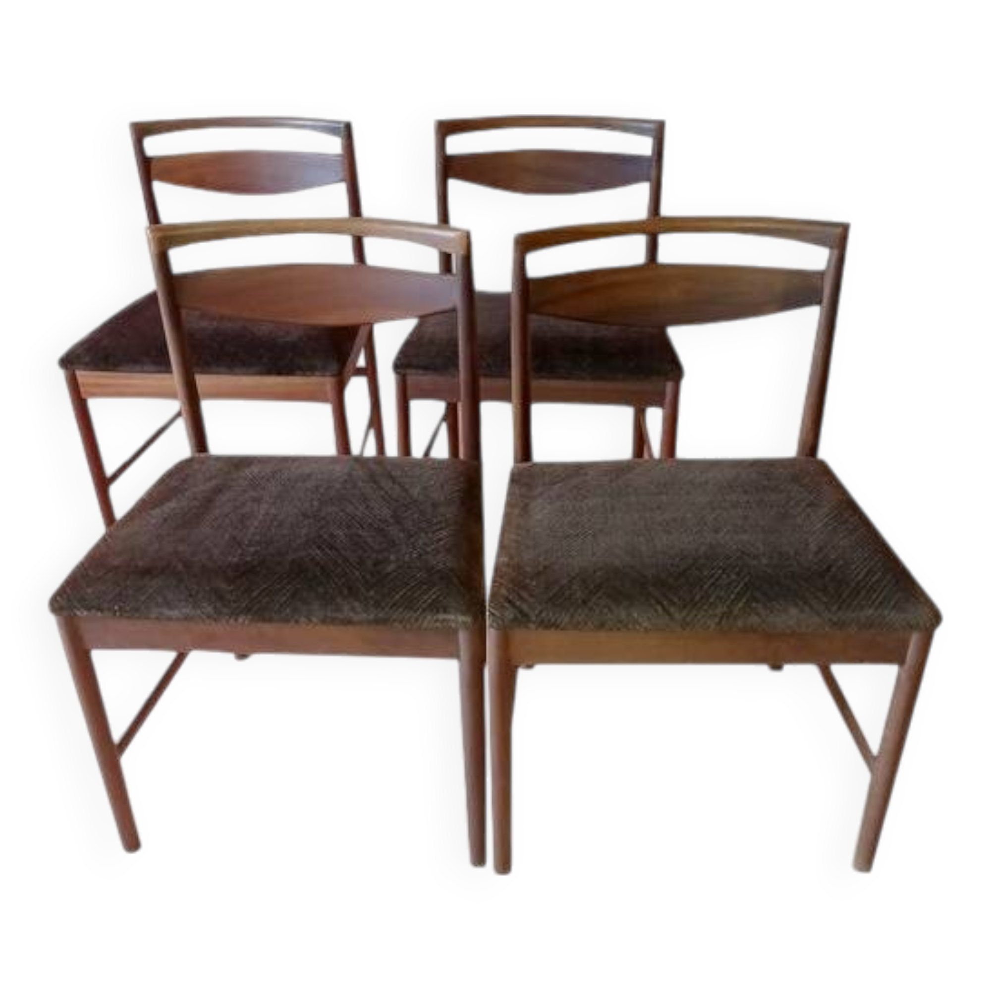 4 chaises Mcintosh teck et tissus velours vintage 1960