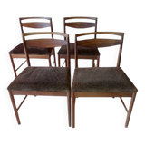 4 Mcintosh teak and velvet fabric chairs vintage 1960