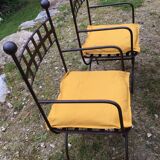 Ensemble table & 6 chaises en fer forgé, 6 coussins