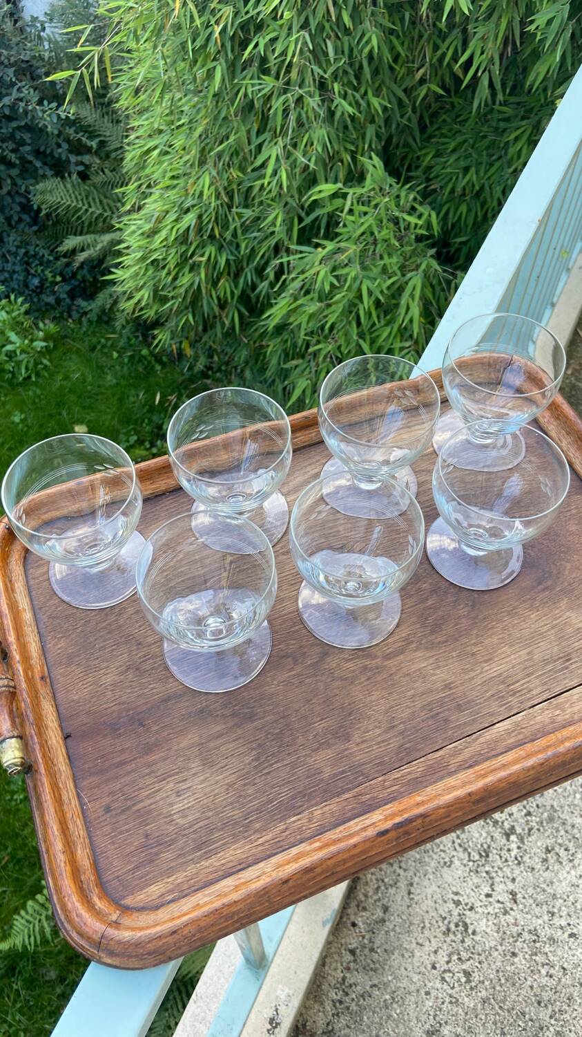Set de 7 verres à vin gravés vintage 1950