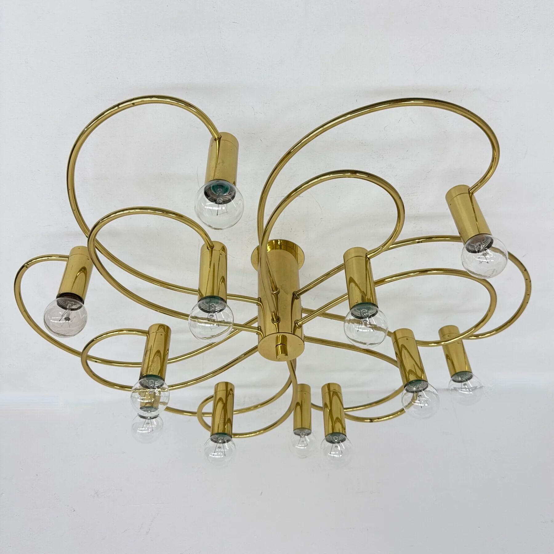 Leola sculptural brass 12-light ceiling or wall flush mount, 1970s