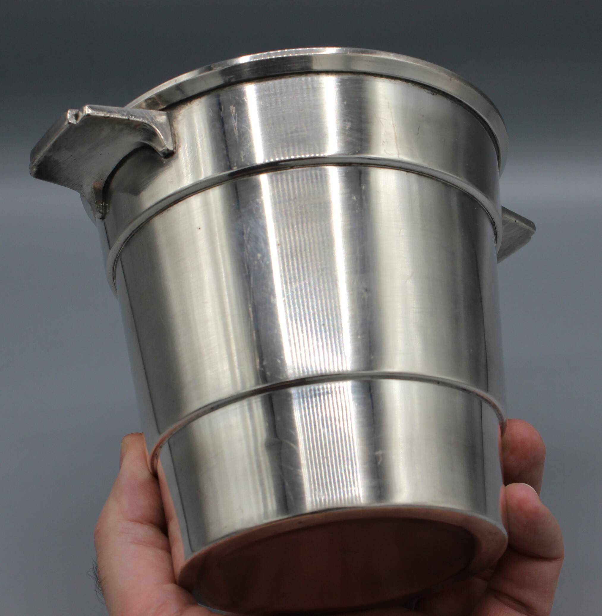 small champagne ice bucket cooler silver metal bottle art deco