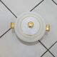 White and yellow porcelain dinner service with gold edging, Poral Limoges France