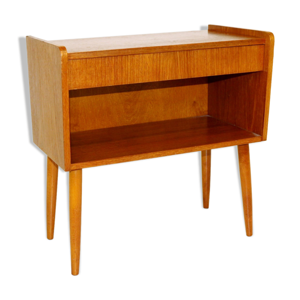 Table de chevet en teck et en hêtre, Suède, 1960