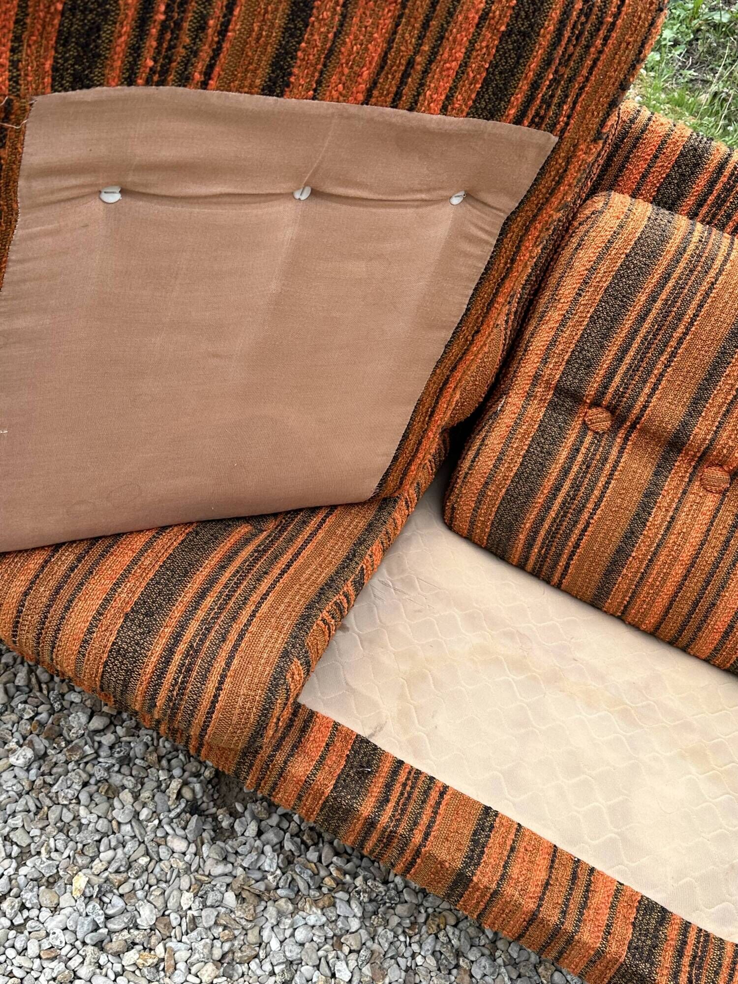 Vintage Scandinavian living room from the 1970s in teak and fabric.