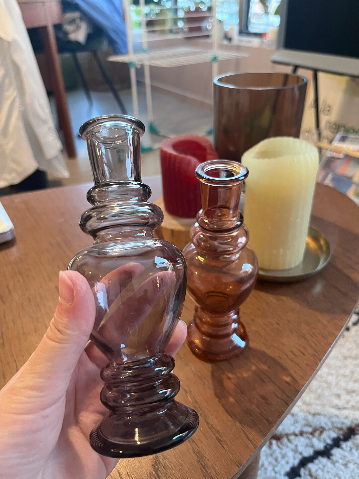 Pair of smoked glass flower vases