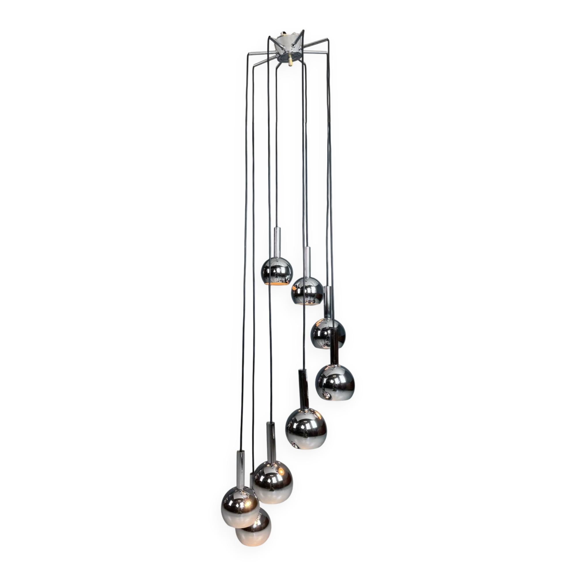 Chandelier cascade Wortmann & Filz chrome, époque spatiale des années 1970
